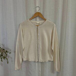Merona 100% Silk Cream Cardigan Size Large